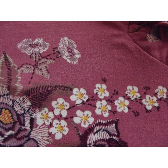 Lee Blouse Size Medium Pink Floral Print V-Neck top shirt boho peasant lace-up - Picture 8 of 11